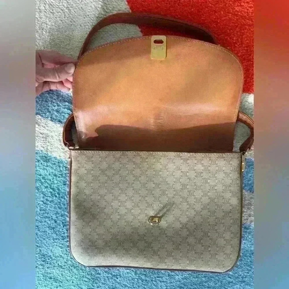 CELINE Macadam Blason Shoulder Cross Body Bag PVC Leather Beige - Picture 7 of 16